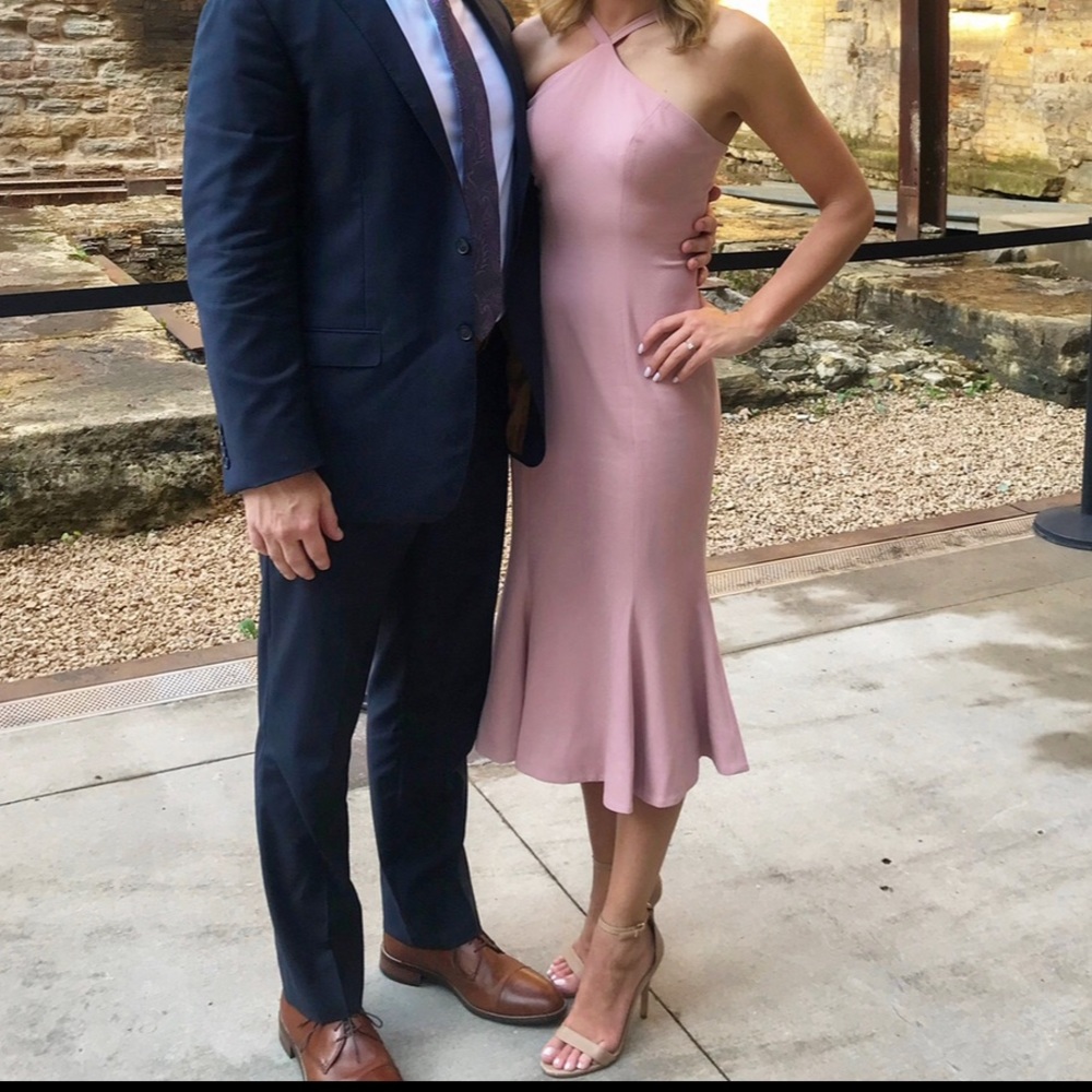 Dress the Population Blush Pink One-Shoulder Midi Dress